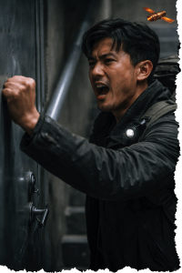 Edmond at the door. Letters From A Survivor, zombie series