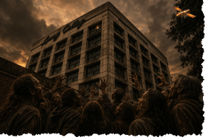 Runners outside the college. Letters From A Survivor, zombie series