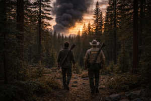 Kenny walks with Sheriff Garcia. Letters from a Survivor, zombie series