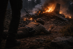 Sheriff Garcia on the ground after runner attack. Letters From A Survivor, zombie series