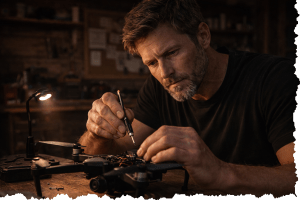 Kenny fixing drone. Letters From A Survivor zombie series