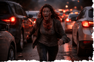 Infected in traffic. Letters From A Survivor zombie series