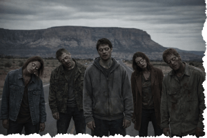 Runners in the middle on the road. Letters From a Survivor, zombie series